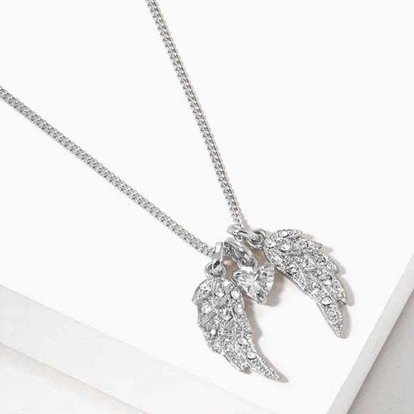 Crystal Wing Heart Bead Pendant Necklace
: Silver