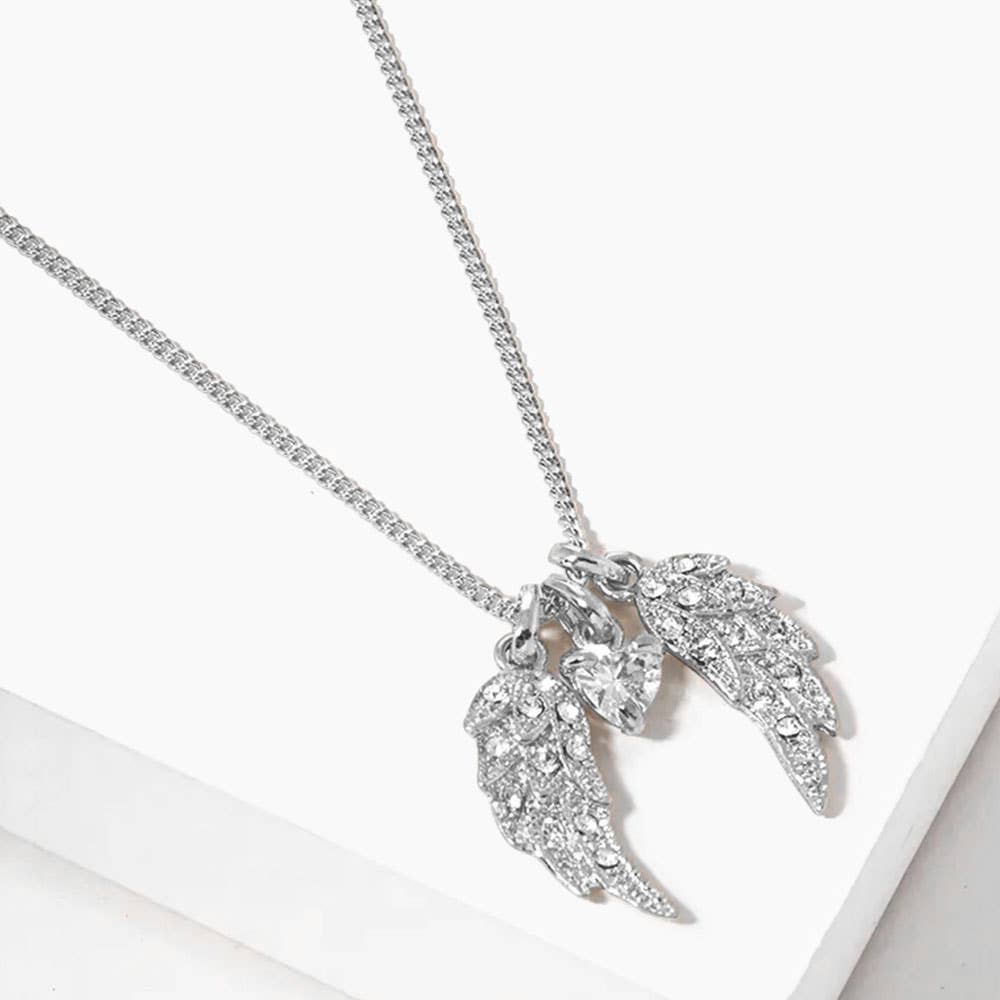 Crystal Wing Heart Bead Pendant Necklace
: Gold