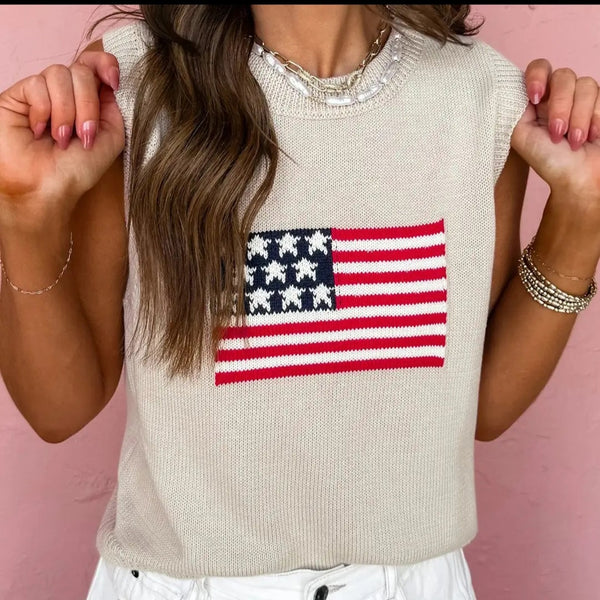 AMERICAN FLAG sweater in blue or parchment