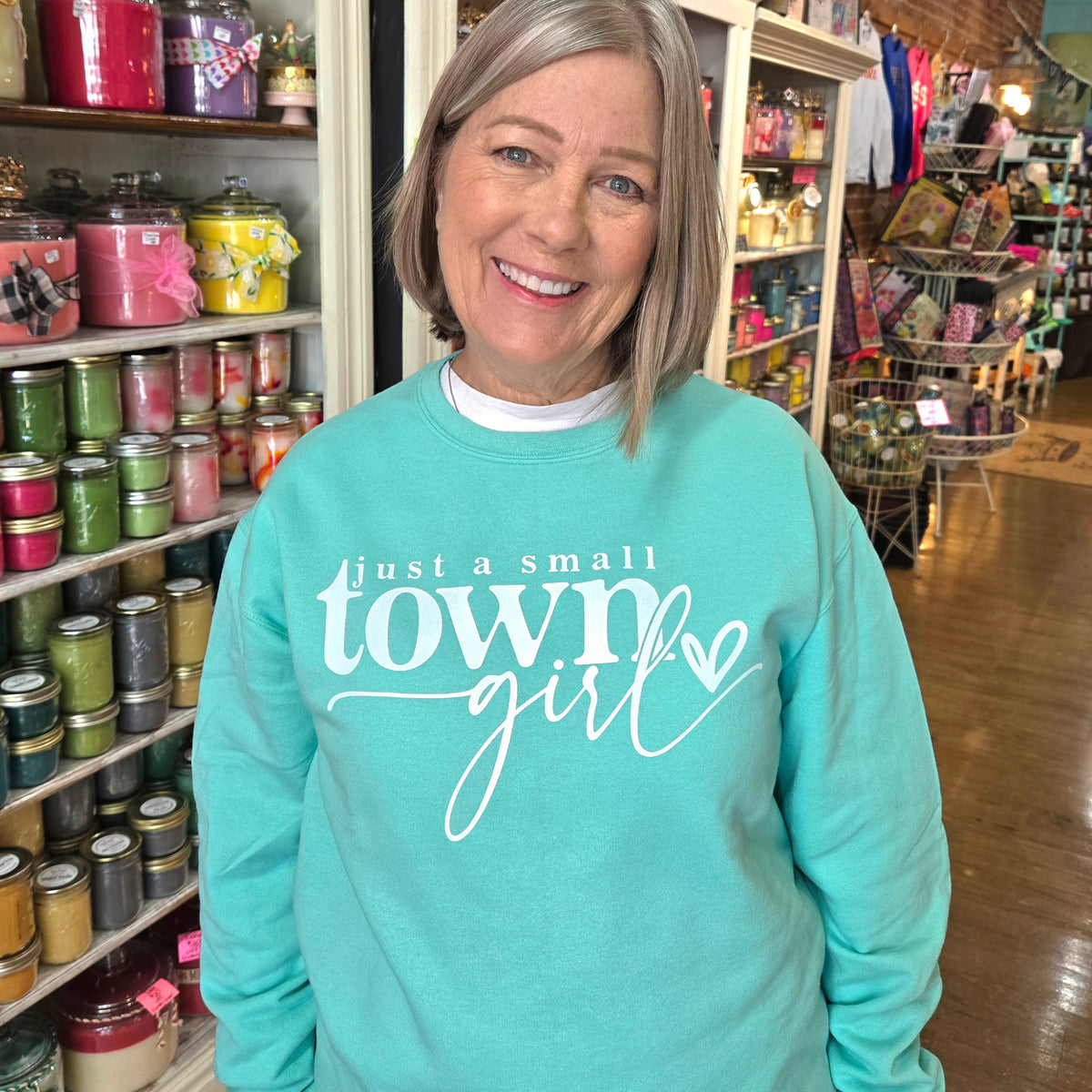 Just a Small Town Girl Crew - Turquoise - Candle Queen Candles