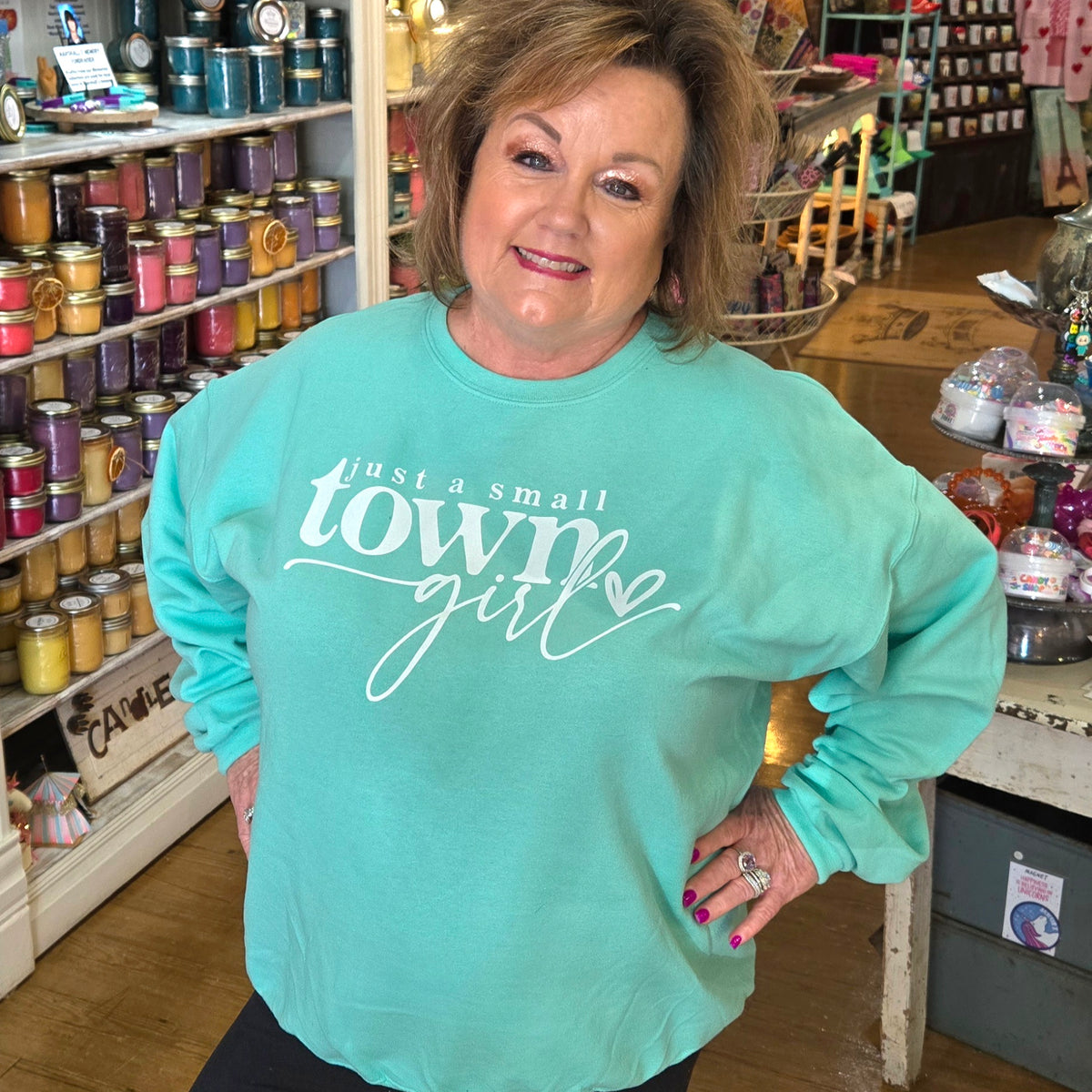 Just a Small Town Girl Crew - Turquoise - Candle Queen Candles