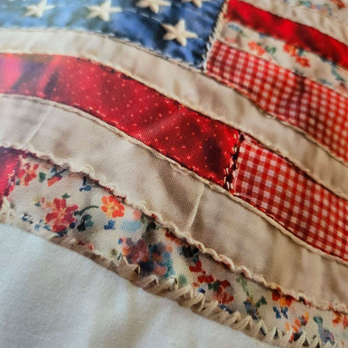 White USA Flag Tee w/flag image faux embroidery