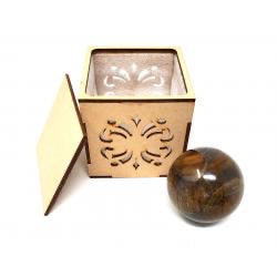Tiger Eye Gemstone Sphere with Wooden Box