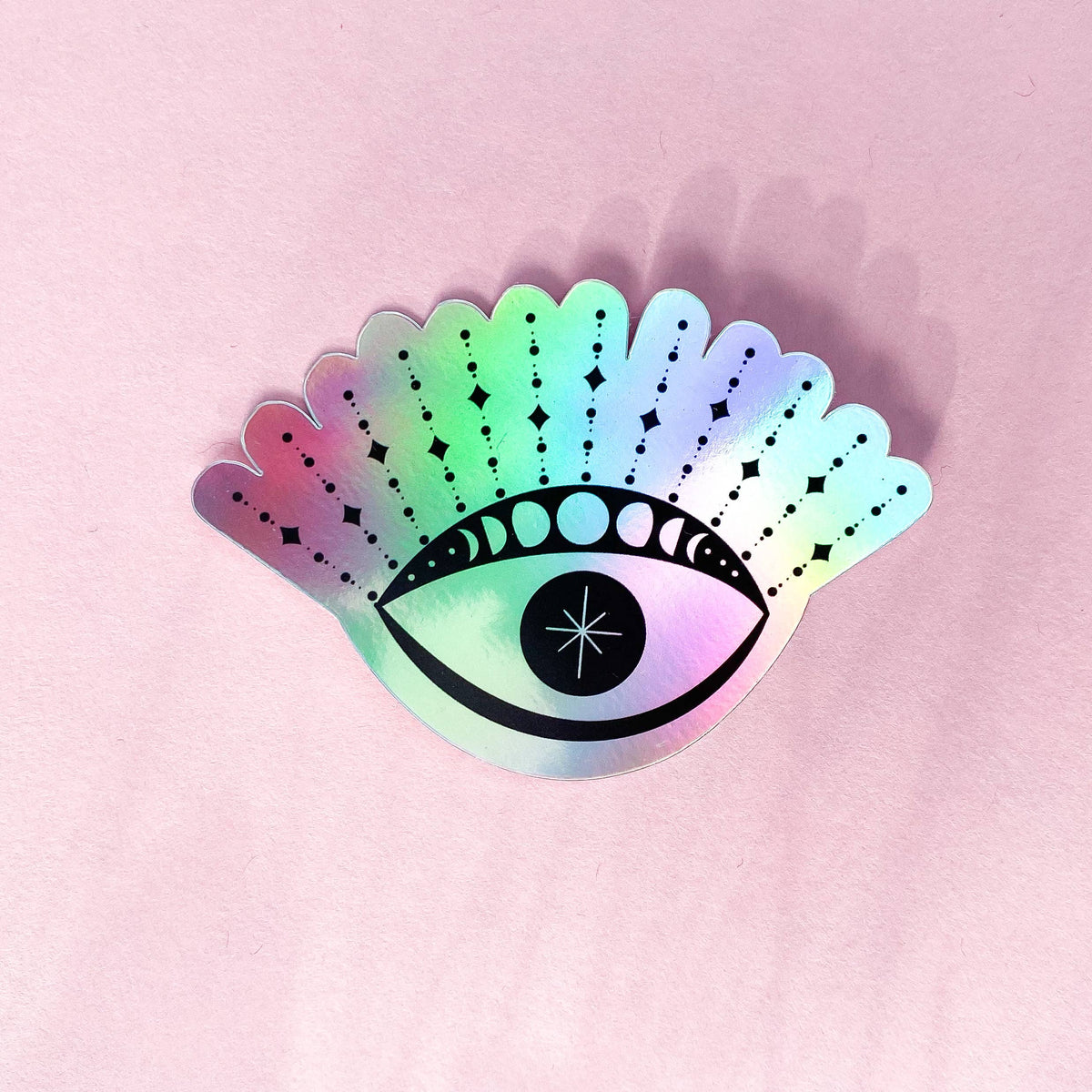 Holographic Evil Eye Moon Phase Sticker | Witchy Occult
