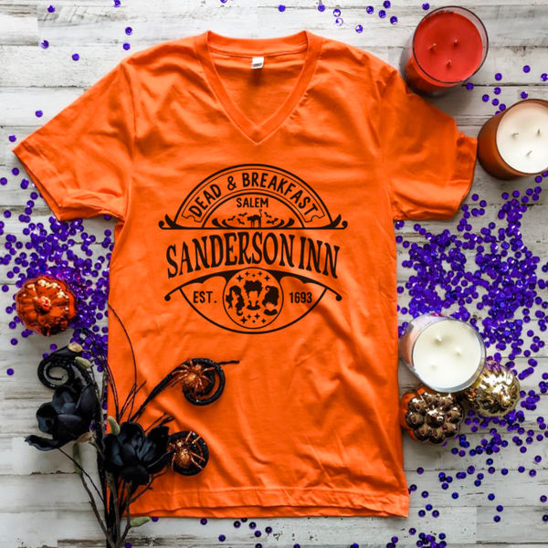 Sanderson Inn Dead & Breakfast (Orange V Neck Tee) (Sm-2XL)