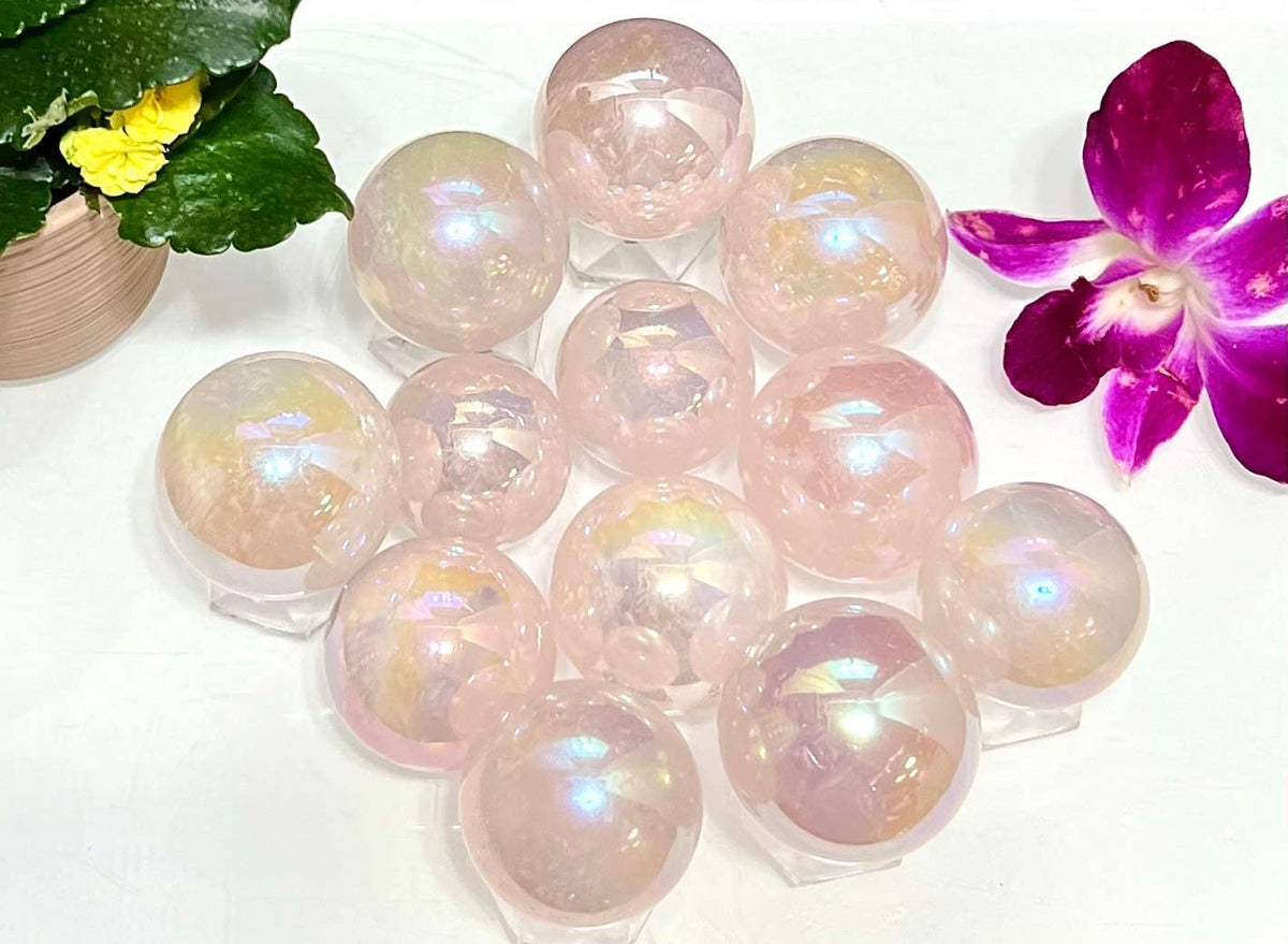Wholesale Lot 2 Lb Angel Aura Rose Quartz Sphere Crystal Healing Energy