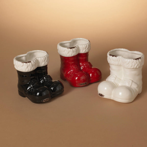 Holiday 5.7"H Ceramic Holiday Santa Boots, 3 Asst