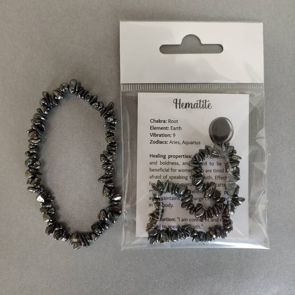 Chip Gemstone / Crystal Stretch Bracelet with FREE Info Card: Hematite