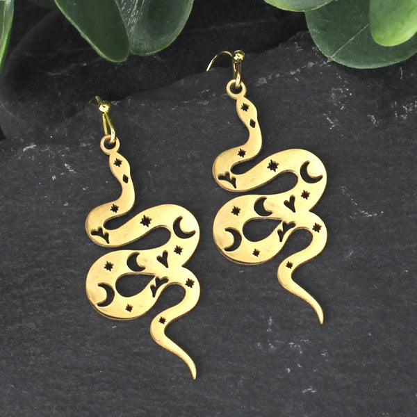 Celestial Serpent Gold Dangle Earrings