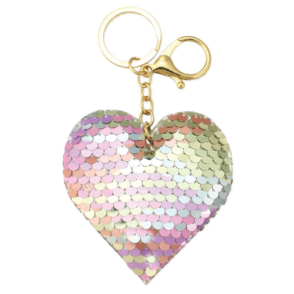 Reversible Sequins Pink Heart Keychain