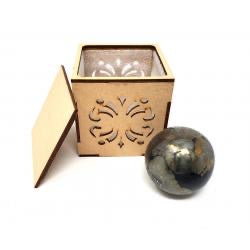 Pyrite Gemstone Sphere with Wooden Box