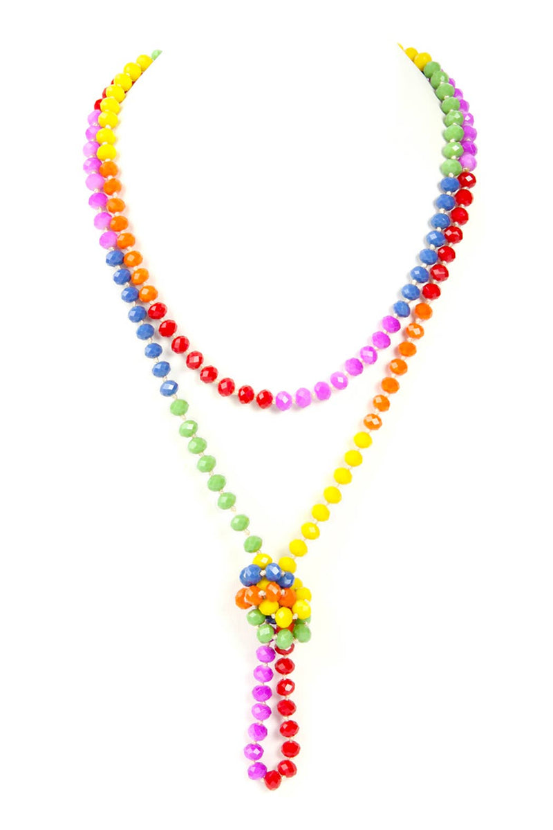 HDN2882 RAINBOW HAND KNOTTED RONDELLE BEADS NECKLACE