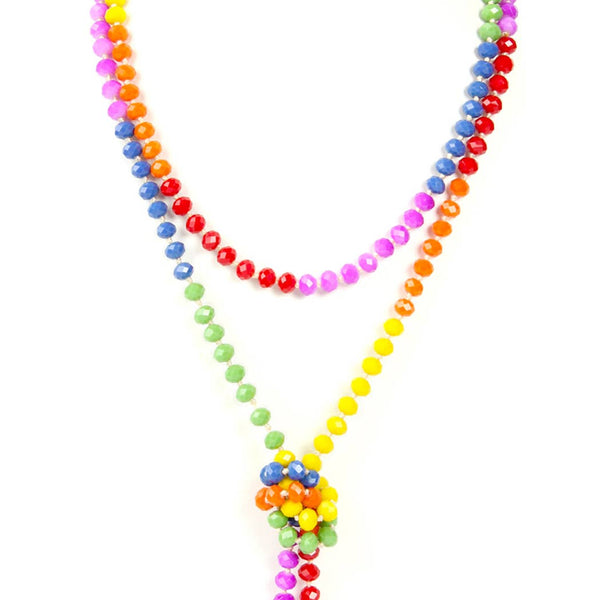 HDN2882 RAINBOW HAND KNOTTED RONDELLE BEADS NECKLACE