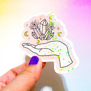 Holographic Glitter Crystal Witchy Sticker  | Celestial