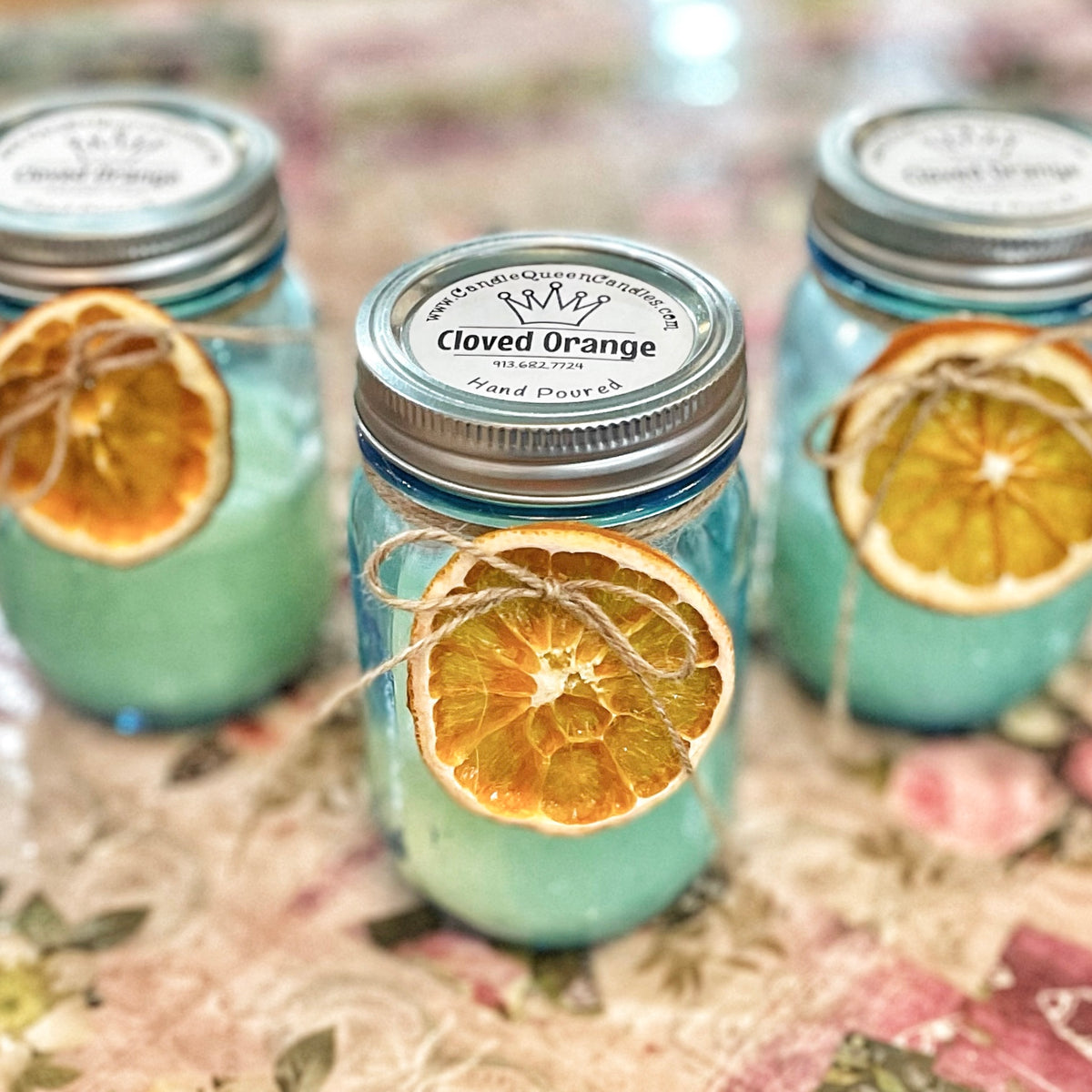 Oranged Cinnamon candle in turquoise jar