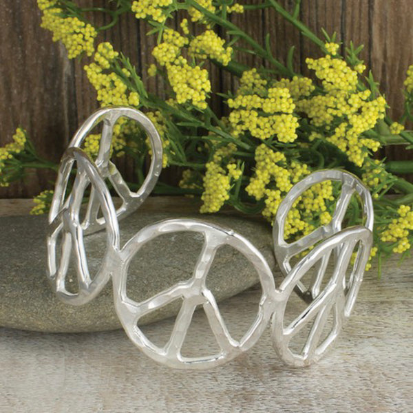 Woodstock Vibes Silver Peace Sign Cuff Bracelet