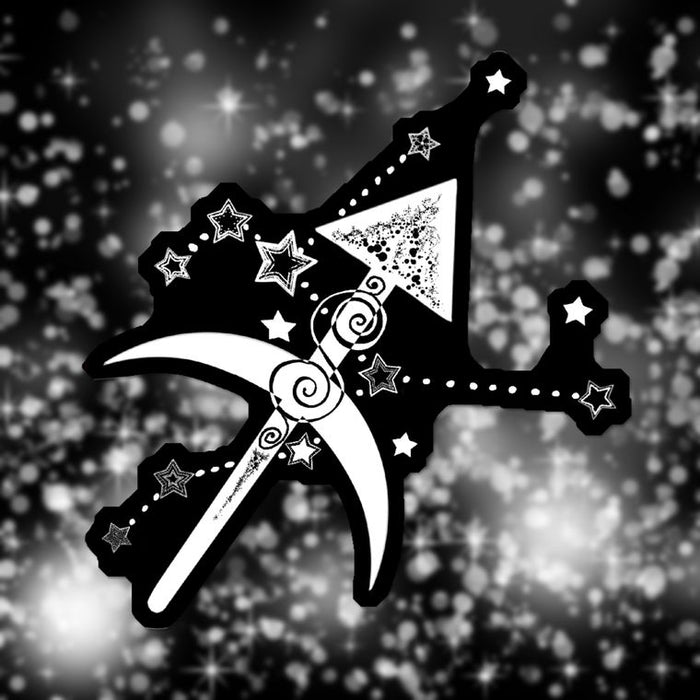 Sagittarius Symbol and Constellation Vinyl Sticker, Black Background, Zodiac Sticker