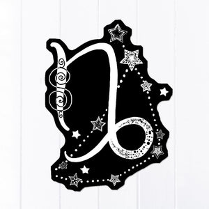 Capricorn Symbol and Constellation Vinyl Sticker, Black Background, Zodiac Sticker