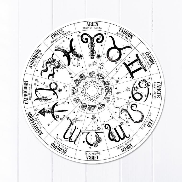 Zodiac Wheel Sticker (White), Earth Water Fire and Air Elements