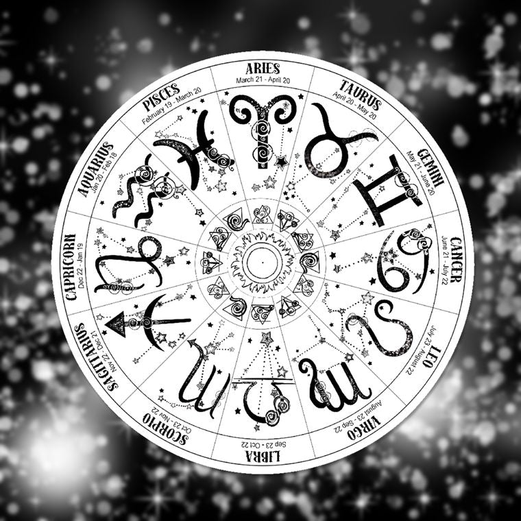 Zodiac Wheel Sticker (White), Earth Water Fire and Air Elements